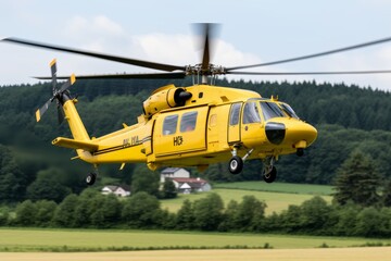 Emergency services helicopter landing in remote area for critical rescue mission