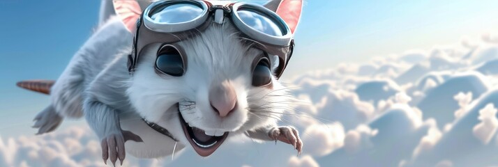 Flying squirrel soaring through the clouds, embodying adventure and the thrill of exploration in the sky

