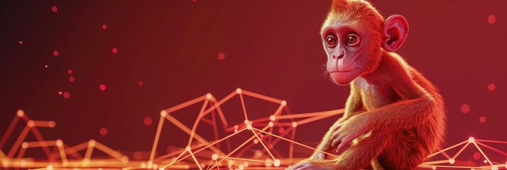 Contemplative Monkey with Abstract Digital Background