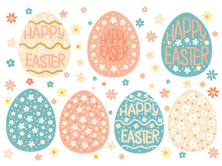 Easter Eggs. Set of vector illustrations colored Easter eggs. Hand-drawn design of Spring greeting card.