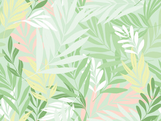 Abstract botanical art green background vector. Natural hand drawn pattern design with leaves branch collage. Design for fabric, print, cover, banner, wallpaper.