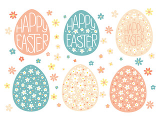 Easter Eggs. Set of vector illustrations colored Easter eggs. Hand-drawn design of Spring greeting card.