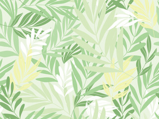 Abstract botanical art green background vector. Natural hand drawn pattern design with leaves branch collage. Design for fabric, print, cover, banner, wallpaper.