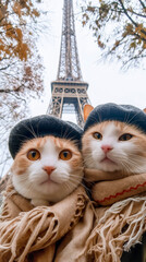 Parisian Purrfection: Selfie in front of the Eiffel Tower