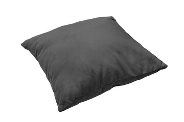 Decorative black rectangular pillow for sleeping and resting isolated on white, transparent background, PNG. Cushion for home interior decor, pillowcase mockup, template for design.