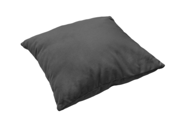 Decorative black rectangular pillow for sleeping and resting isolated on white, transparent background, PNG. Cushion for home interior decor, pillowcase mockup, template for design.