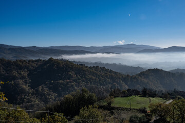 Obraz premium Hazy landscape in Mugello country, Italy