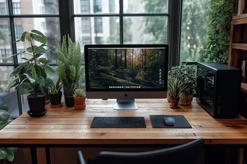 Fotobehang Minimalist Professional Office Desk with Tech Essentials ©  Ellipse
