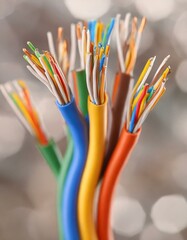 Obraz premium Colorful electrical wires closeup
