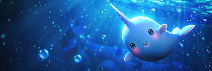 Charming narwhal enjoying a magical underwater dance, concept of marine fantasy and playful aquatic life, embodying themes of joy and enchantment