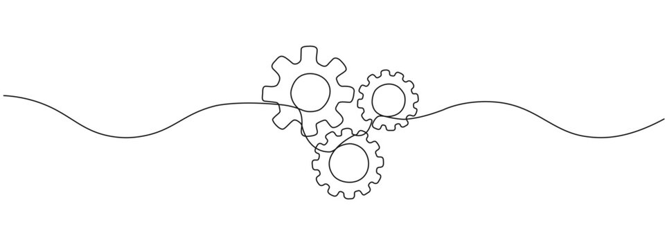 recommend clip art: Moving gears one continuous editable line. Circular dynamic wheels , template for business collaboration concept. Single line vector illustration of gear wheels gears
