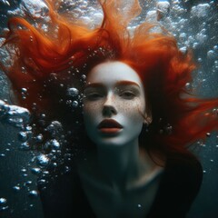 Nice young redhead girl underwater portrait made by artificial intelligense - 756004658