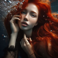 Nice young redhead girl underwater portrait made by artificial intelligense - 756004660