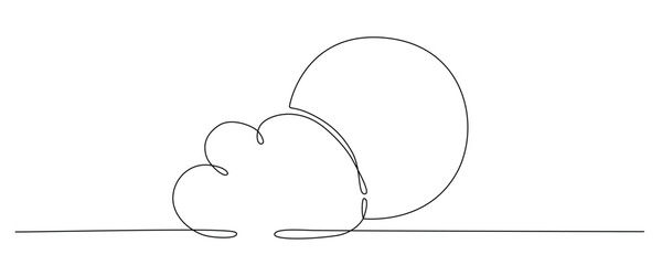 Sun and cloud - one single hand drawing continuous line banner. Vector stock illustration isolated on white background for design template summer travel poster, flyer. Editable stroke. 