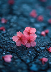 heart of pink sakura flowers on black asphalt, spring, bloom, plum, plant, nature, shape, symbol, Japan, Korea, beauty, petals, flora