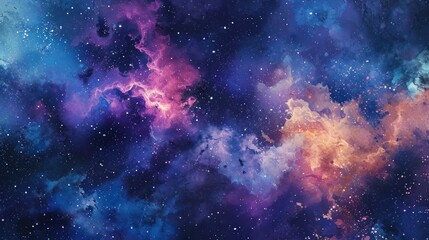Vibrant galaxy with stars and colorful nebula clouds.