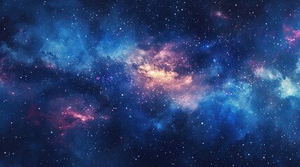 Naklejka premium Vibrant galaxy with stars and colorful nebula clouds.