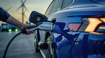 Hydrogen car charging at an electric charging station