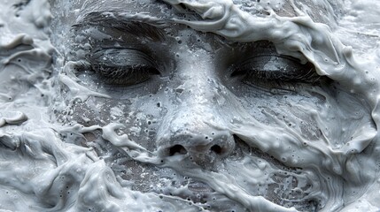 A close up of a woman's face covered in white foam, AI
