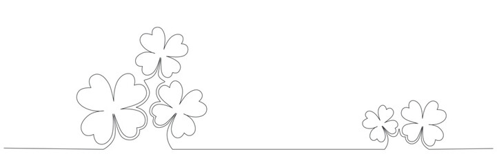 Clover flower banner for Saint Patrick day - good lucky symbol, single line. Vector stock minimalism illustration isolated on white background for design template invitation frame. Editable stroke.