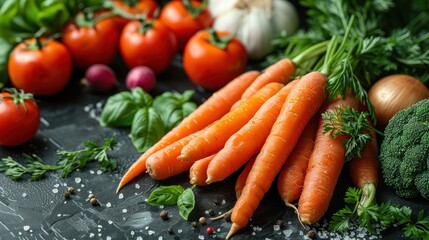 Closeup, carrot and food for health and cooking, wellness and nutrition with vegan or vegetarian meal prep. Orange vegetables
