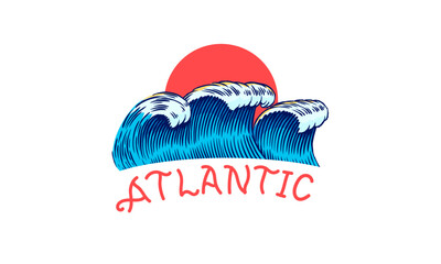 A Logo For Atlantic With Waves And A Red Sun