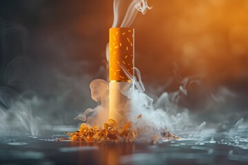 Smoking Cigarette in Orange and Gold Style, To convey a sense of aggression and intensity through the imagery of a smoking cigarette