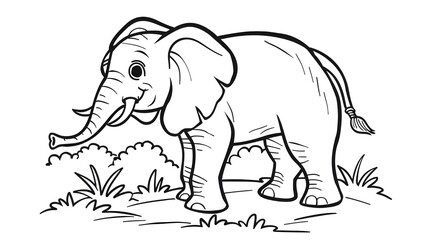 Obraz premium Elephant cute, colouring book for kids, vector illustration. Elephant cute animal vector and coloring page image.