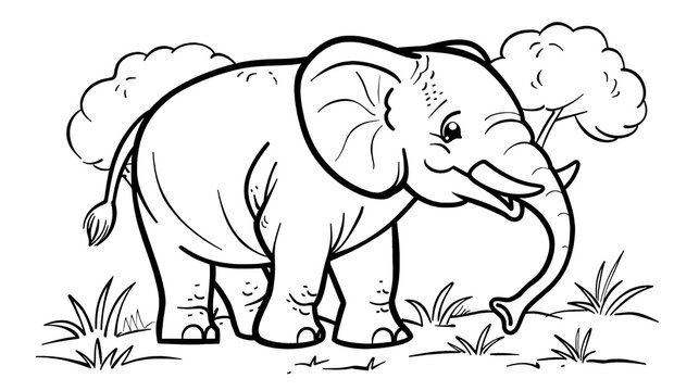 A cute Elephant. Children s cartoon coloring book. Elephant cute animal vector and coloring page image.