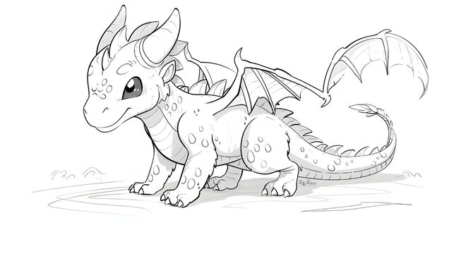 Dragon cute animal vector and coloring page image. Dragon coloring book line art design vector illustration.
