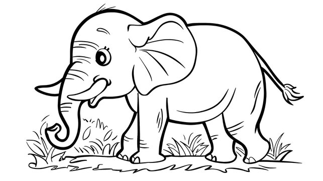 Elephant cute animal vector and coloring page image. Elephant coloring book line art design vector illustration.