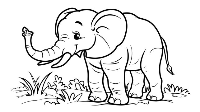 Elephant coloring book line art design vector illustration. Elephant cute animal vector and coloring page image