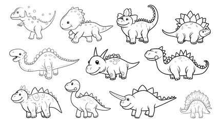 Cute Dinosaurs coloring book illustration vector. Dinosaurs coloring book line art design vector illustration.