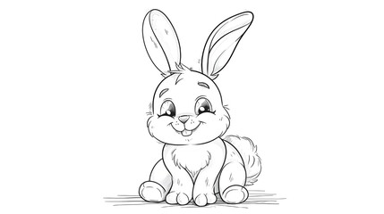 Cute cartoon rabbit sitting on the grass. Vector illustration for coloring book.