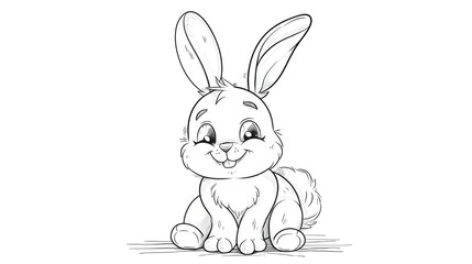 Obraz premium Cute cartoon rabbit sitting on the grass. Vector illustration for coloring book.