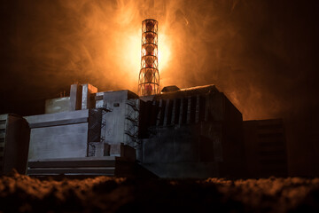 Creative artwork decoration. Chernobyl nuclear power plant at night. Layout of abandoned Chernobyl...