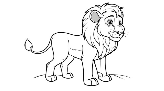 Lion cute animal vector and coloring page image. lion pencil drawing coloring book. Vector illustration.