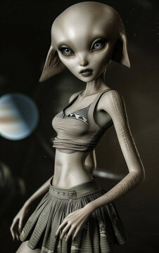 Cute Alien Girl in Dress. Generative AI