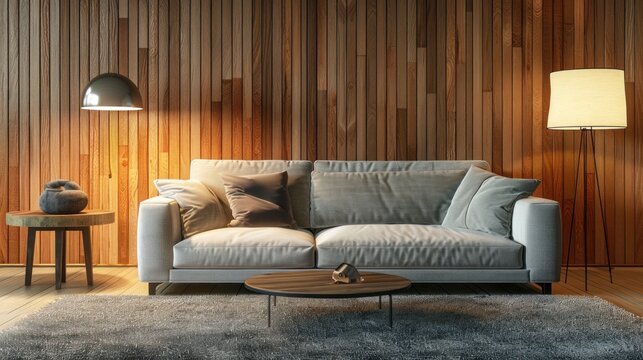 Modern comfortable house of living room with contemporary interior design. AI generated image