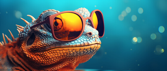 Ein Leguan mit Sonnenbrille, bunte Eidechse