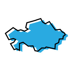 Kazakhstan country simplified map. Blue silhouette with thick black contour outline isolated on white background. Simple vector icon