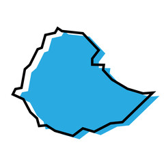 Ethiopia country simplified map. Blue silhouette with thick black contour outline isolated on white background. Simple vector icon