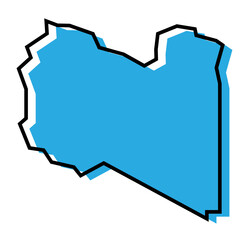 Libya country simplified map. Blue silhouette with thick black contour outline isolated on white background. Simple vector icon