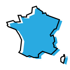 France country simplified map. Blue silhouette with thick black contour outline isolated on white background. Simple vector icon