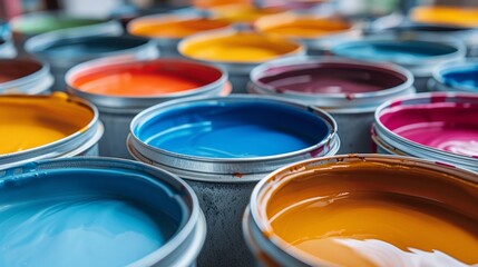 A bunch of paint cans with different colors in them, AI - Powered by Adobe