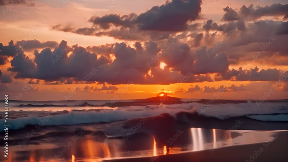 Aufkleber sun setting over ocean on beach generative ai