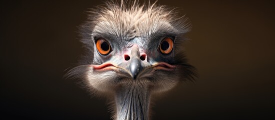 A closeup image of a birds face with a prominent beak, iris, feather, belonging to the Terrestrial...