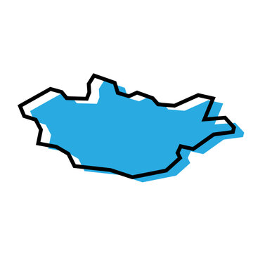 recommend clip art: Mongolia country simplified map. Blue silhouette with thick black contour outline isolated on white background. Simple vector icon
