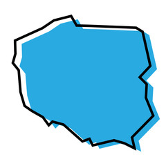 Poland country simplified map. Blue silhouette with thick black contour outline isolated on white background. Simple vector icon