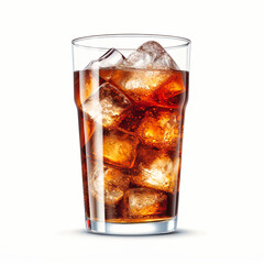 soda with ice in a glass isolated on a white background